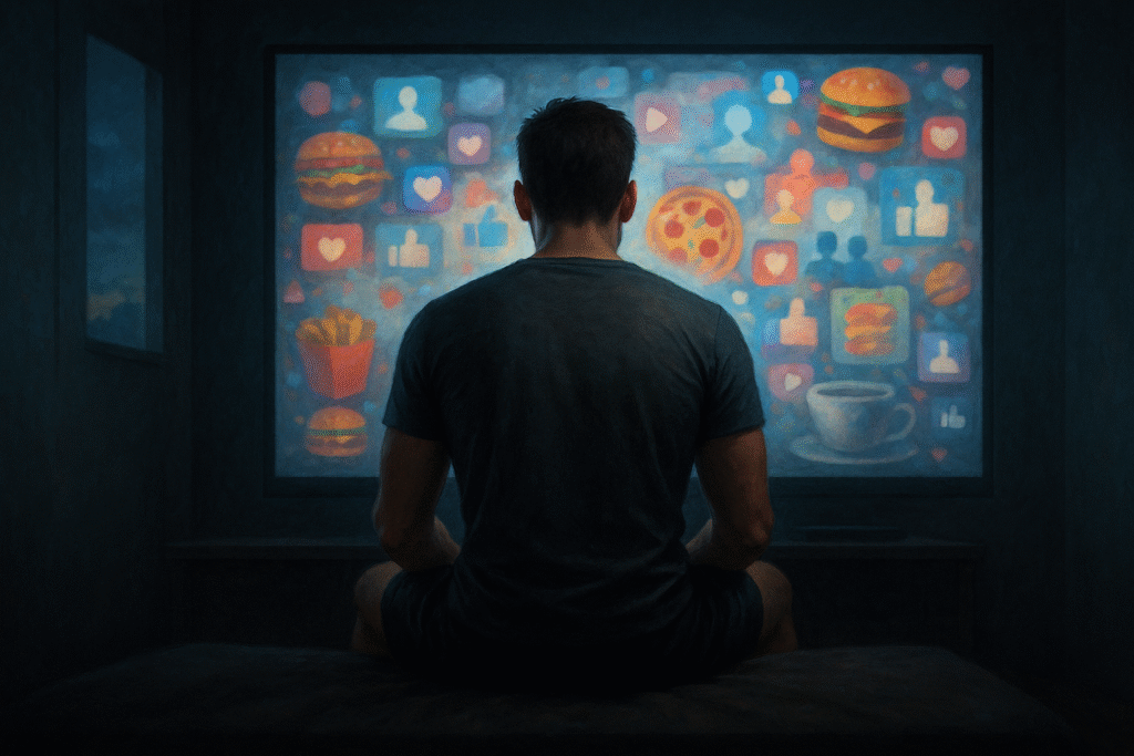 Dopamine overload digital food social media scene for dopamine or habit-related context