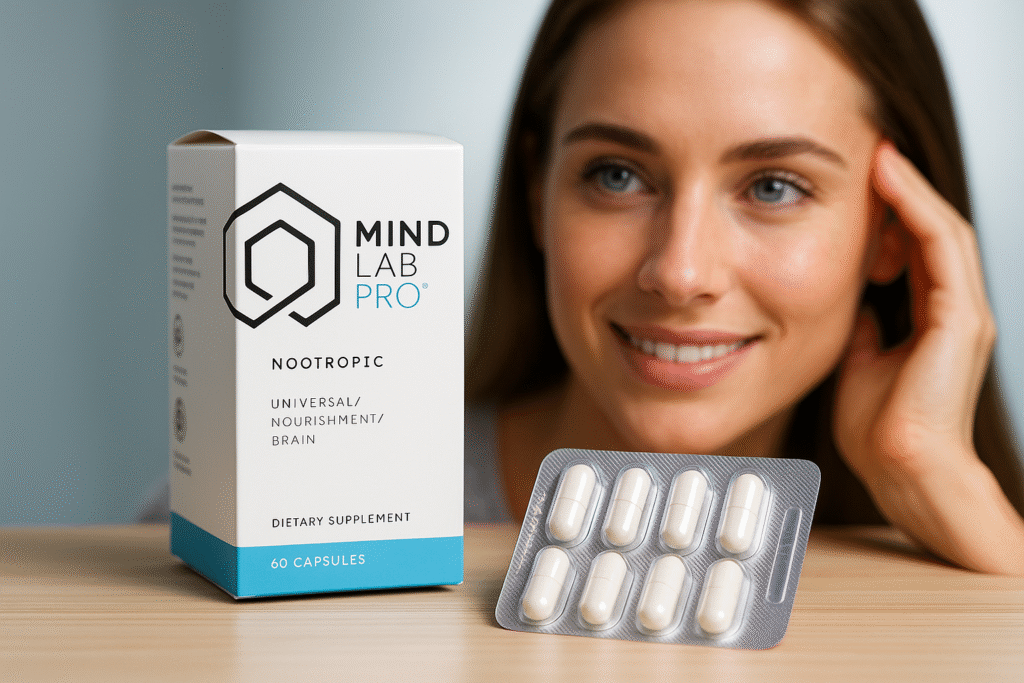 Mind lab pro nootropic choice smiling woman clean focus scene for dopamine or habit-related context