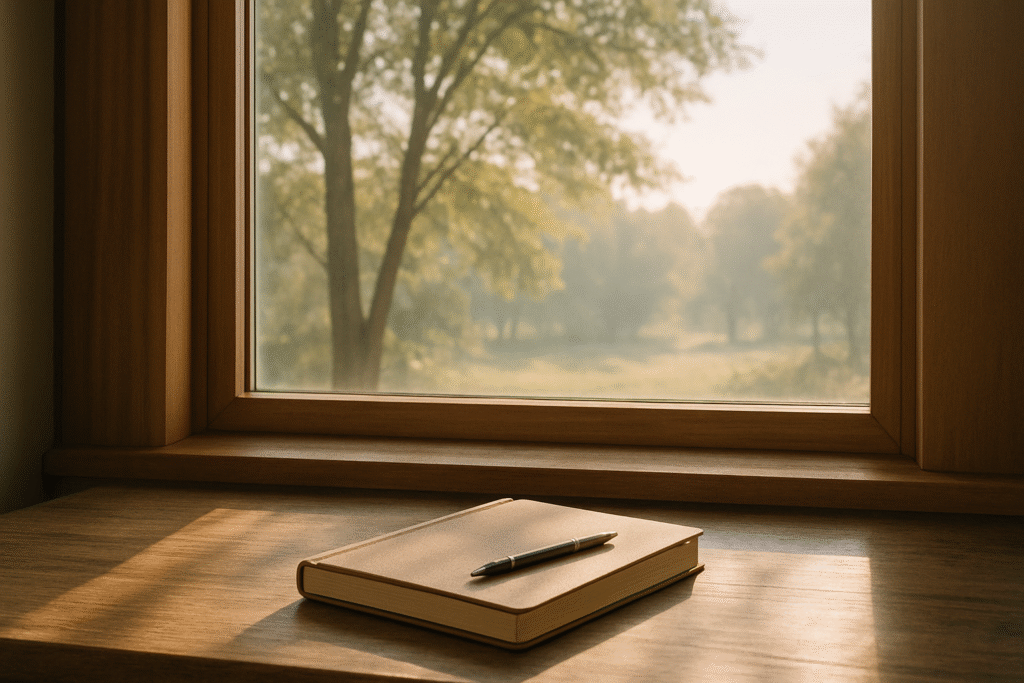 Reset journal by window sunlight scene for dopamine or habit-related context